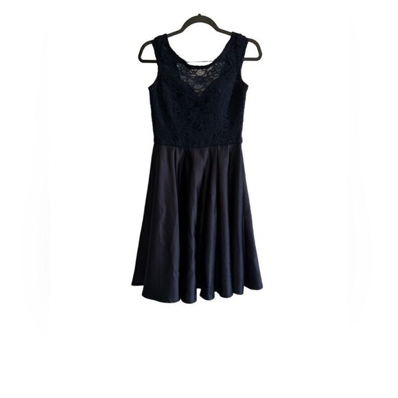 Morilee Madeline Lace and Satin Bridesmaid Dress with V-Back Navy Blue 8 - Picture 1 of 8